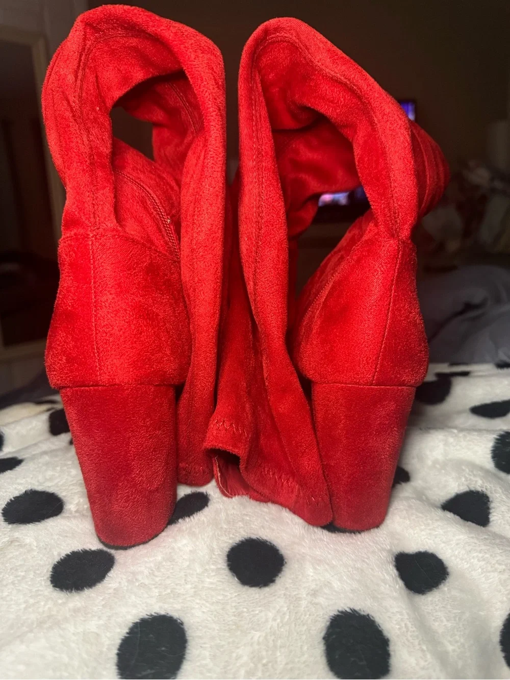 Top Moda Red Women's Faux Suede Block Heel Knee High Boot Size 7